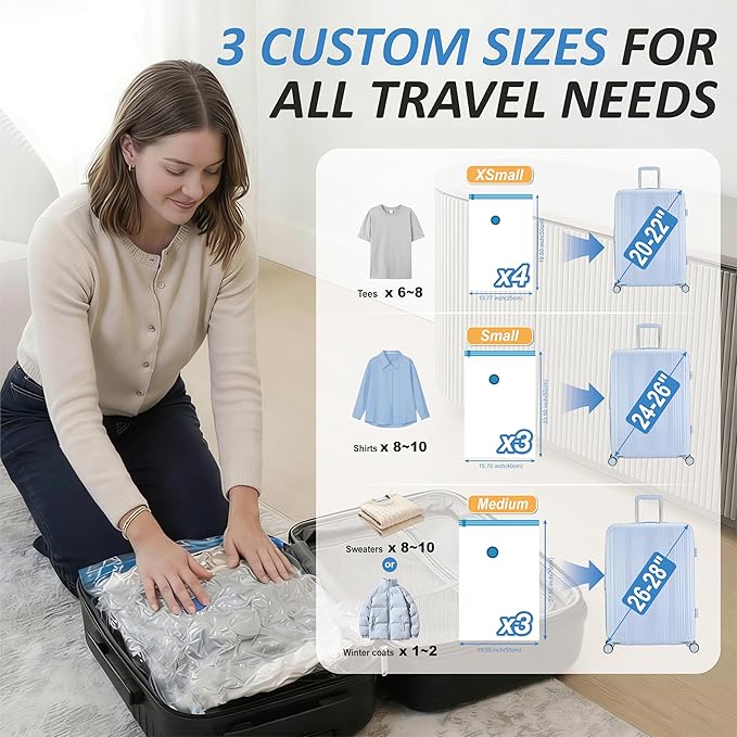 Cozy Essential Travel Vacuum Storage Bags with Rechargeable Cordless USB Pump, Space Saver Bags for Luggage, Suitcase, Carry-