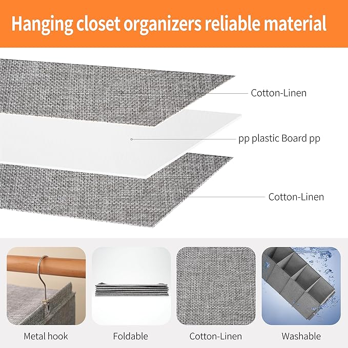 Large Hanging Sweater Organizer for Closet,Collapsible 6-Shelf Hanging Closet Shelves with Drawers, Washable (Grey-5 Shelf-1 