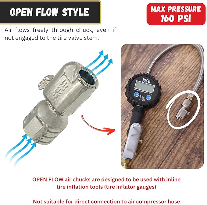 JACO Lightning S-Series Tire Air Chuck - 1/4" F-NPT (Open Flow)