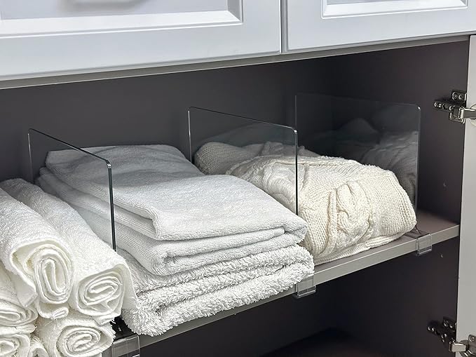 LikeU 8 PCS Acrylic Shelf Dividers for Closets,Wood Shelf Dividers,Clear Shelf Separators,Perfect for Clothes Organizer and B