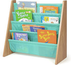 Humble Crew 4-Tier Kids Bookshelf, Natural Wood/Seafoam Green - Premium Book Shelf for Kids Rooms with Four Deep Pockets - To