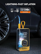 AstroAI L7 Air Tire Inflator Portable Air Compressor, 150PSI Electric Cordless Car Pump with Fast 1-min Inflation, Auto Shutoff, LED Light – Rechargeable for Car, SUV, Motorcycle, Bike Tires, Yellow