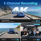 DDPAI 3 Channel Dash Cam Front and Rear, 4K+2K+1080P Triple Dashcam for Cars with Dual 32G eMMC Storage Car Camera Dashcam, G