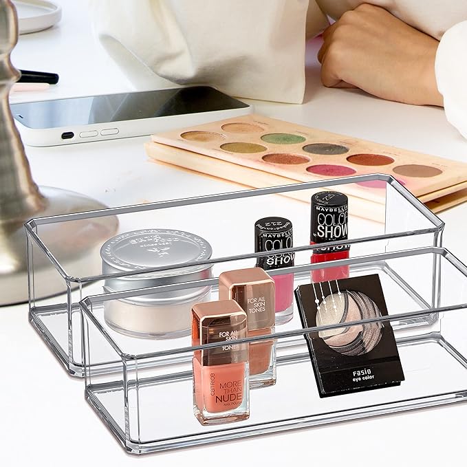 Amazing Abby - Glamour - 2-Pack Acrylic 1-Compartment Makeup Organizer, Transparent Plastic Lipstick Holder, Perfect Bathroom