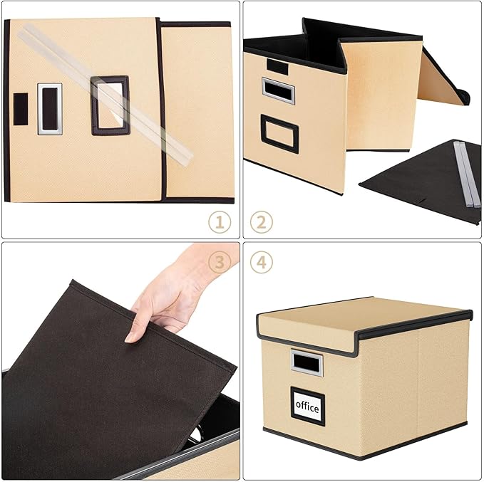 Huolewa File Organizer Box with Lid, Collapsible File Folder Organizer for Office Document Storage, Filing Box with Plastic S