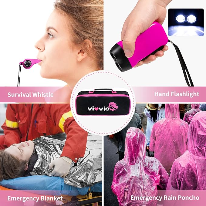 Roadside Emergency Car Kit for Vehicles, Car Safety Kit with Jumper Cables, Safety Hammer, Pink Car Accessories Road Trip Ess