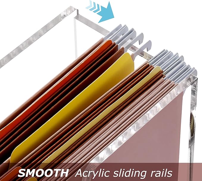 DINGHUO Acrylic File Organizer Box Letter Size Hanging File Organizer, Clear Portable File Folder Box with Handle, Filing Cra