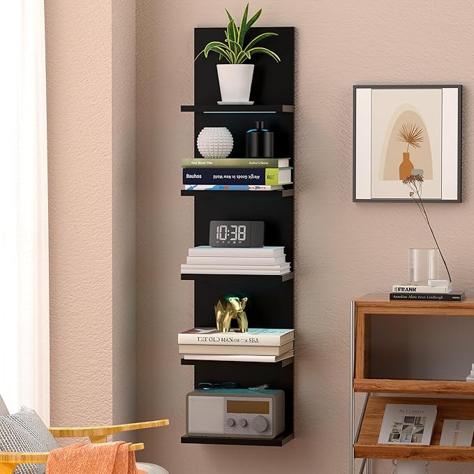 5-Tier Wall Shelf Unit with RGB Light, Floating Lack Shelf for Storage, Wall Mounted Vertical Display Shelf for Bedroom Livin