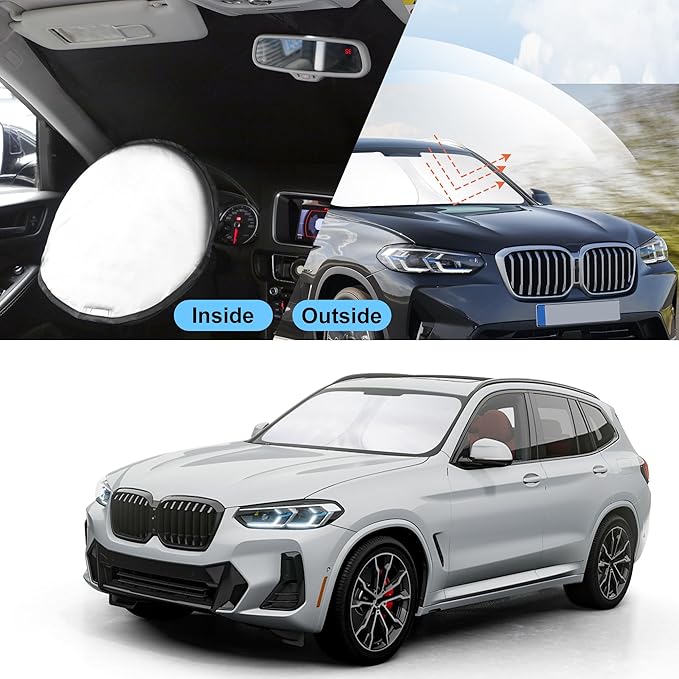TINGLU Sun Shade for BMW X3 2018-2025 2026 Accessories Windshield Sun Shade Window Shade UV Rays Protection Sun Visor Cover with Steering Wheel Sunshade Storage Bag