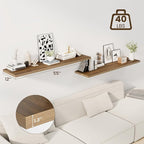 Dreamland 55" Floating Shelves for Wall, 12" Deep Slim Walnut Floating Shelves, Wall-Mounted Shelves for Bedroom, Living Room