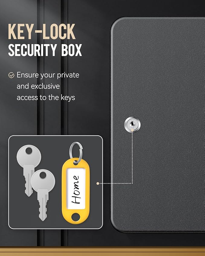 Uniclife 100 Position Key Cabinet with Key Lock Wall Mounted Black Security Storage Box Steel Key Organizer with Colorful Key