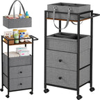 Modanais Baby Diaper Caddy Organizer Cart with Drawers - 3In1 Rolling Storage Cart with Wheels, Removable Diaper Caddy, Detac