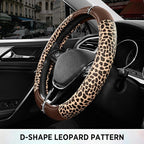 Road Comforts Leopard Steering Wheel Cover for Women, Cute Anti-Slip Microfiber Leather, Fits D Shape Flat Bottom Steering Wh