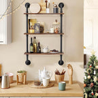 Merapi 24" Industrial Floating Shelves, Pipe Shelves for Wall, 3 Tier Rustic Wood Wall Shelves for Home Décor, Bedroom, Livin