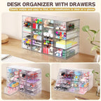 VZKAH Acrylic Organizer with Drawers | 20 Drawers 4 Sets | Desk Organizer and Storage, Clear Makeup Organization, For Office/