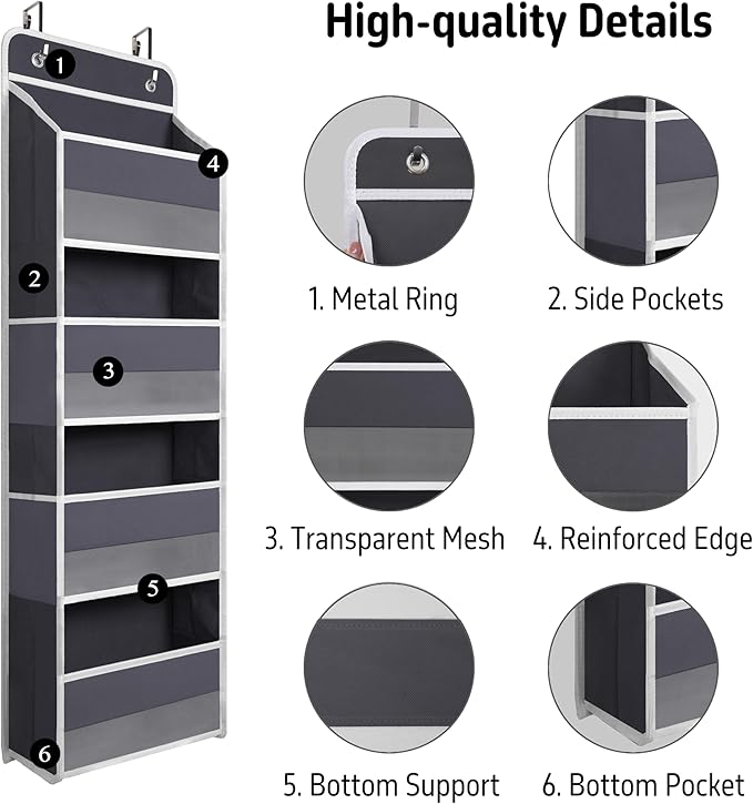 TYMENSH Over The Door Hanging Organizer with 4 Large Pockets – Closet, Bathroom, Nursery, Bedroom, Dorm Storage for Toys, Cos
