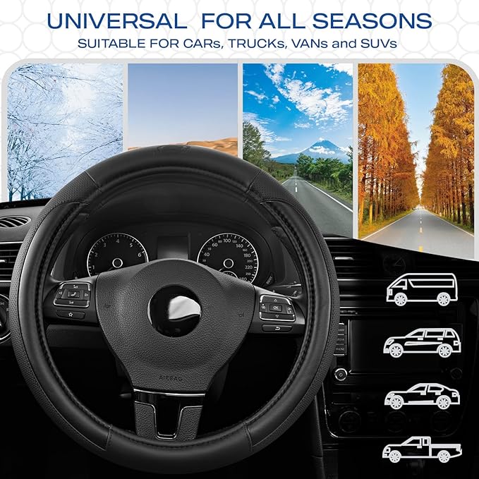 Skechers Steering Wheel Cover Memory Foam,Luxury Leather Steering Wheel Covers,Universal Anti-Slip Fit 14" 1/2-15" Car Wheel 