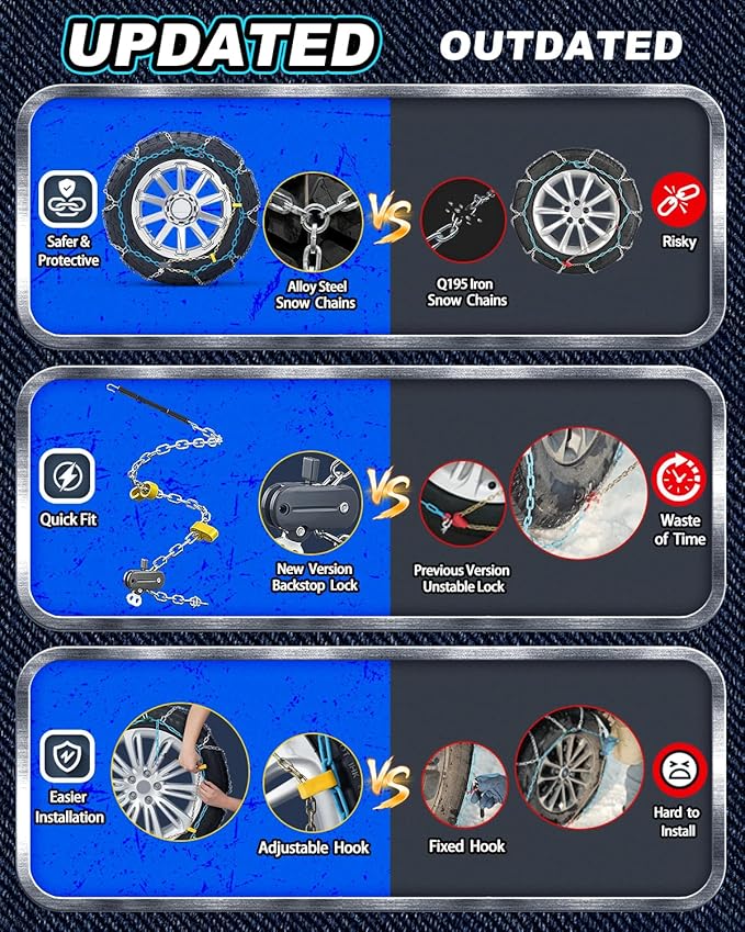 Snow-Chains Easy Install Tire-Chains, One-Pull Fit Heavy-Duty Tire Snow Chains for Pickup Trucks & SUVs Off-road, Emergency T