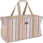 BALEINE Extra Large Utility Tote Bag with Reinforced Wire Frame, Reusable Grocery Bag for Shopping, Picnic (Color Stripe, 22''x12''x10'')