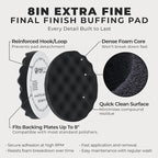 TCP Global 8" Black Waffle Foam Buffing Pad Hook and Loop Backing - Extra Fine Pad for Polishing, Automotive, Marine, Truck, RV & Compound Cutting, Car Polishing Pads