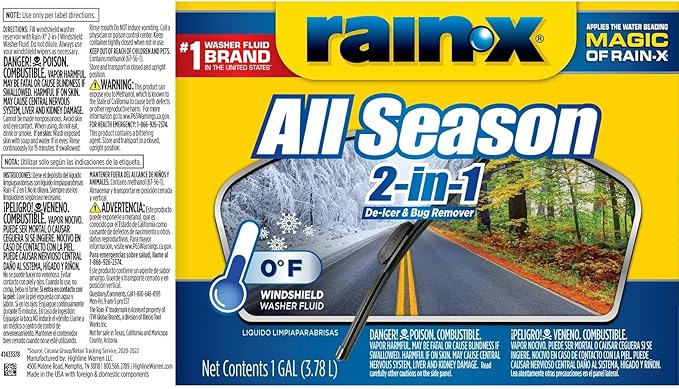 Rain-X All Season 0°F 2-in-1 De-Icer & Bug Remover Windshield Washer Fluid - 1 Gallon (Pack of 6)