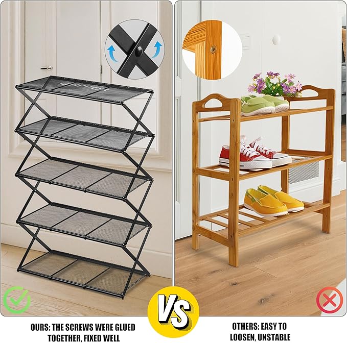 Shoe Rack for Entryway 5 Tier Foldable Shoe Rack Without Assembly Collapsible Metal Shoe Organizer Folding Shoe Storage Rack 