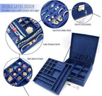 Two-Layer Jewelry Box Organizer Display Storage case with Lock (Deep Blue)