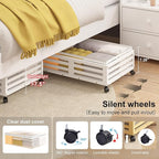 Under Bed Storage Containers With Wheels - 2 Pcs Bamboo Wood Rolling Underbed Shoe Storage Bins With Dust Bags for Clothes Bl