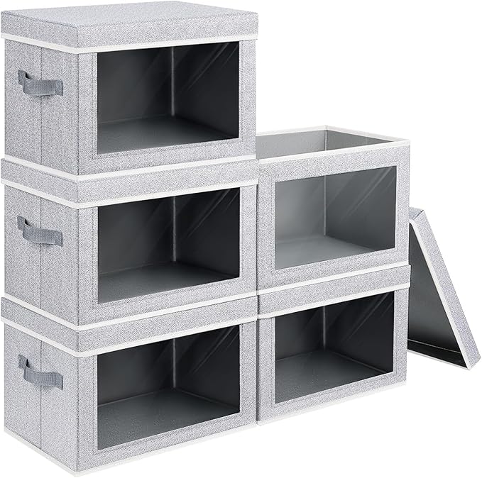 Homsorout Stackable Storage Bins with Lids - Large Decorative Basket with Lids, Fabric Foldable Closet Organizer Bins, Shelf 