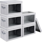 Homsorout Stackable Storage Bins with Lids - Large Decorative Basket with Lids, Fabric Foldable Closet Organizer Bins, Shelf 