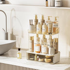 Delamu 3-Tier Bathroom Counter Organizer with Drawer, Multi-Purpose Makeup Organizer Countertop for Vanity, Large Cosmetic Di