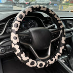 Vintage Groovy Flowers Car Leather Steering Wheel Cover - 15-inch Universal Microfiber- Soft & Breathable & Silicone Anti Sli