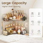 Corner Counter Organizer, 2-Tier Bathroom & Kitchen Storage Tray with Hooks | Clear Vanity Organizer for Skincare, Makeup & J