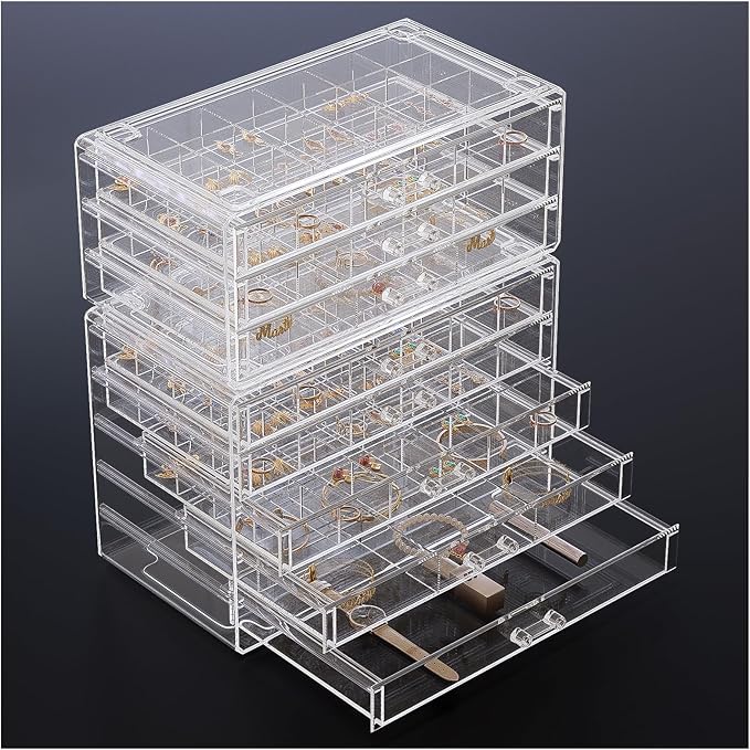 ProCase Acrylic Earrings Holder Organizer Box, Large Clear Earring Jewelry Storage Transparent Stackable Drawers Jewelry Disp