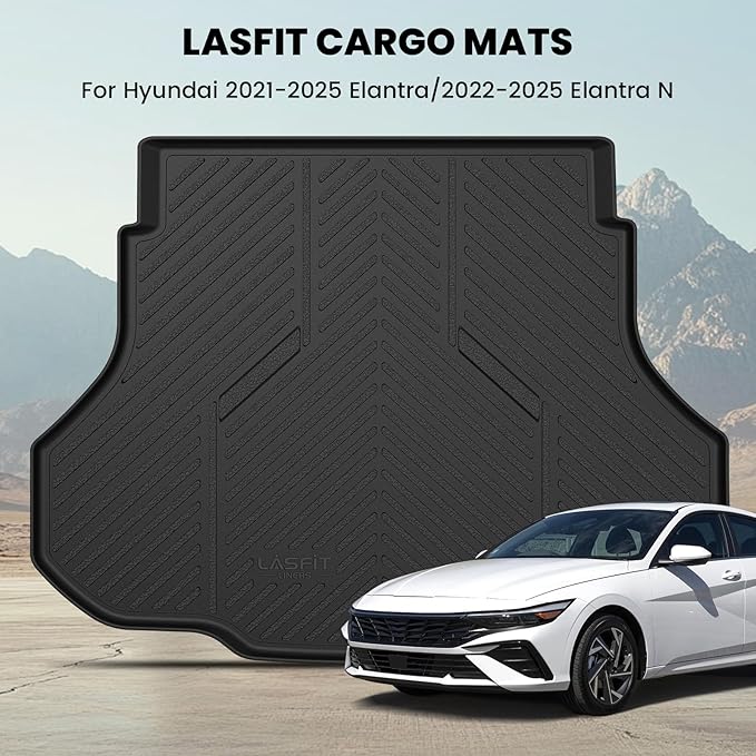 LASFIT Cargo Mat for Hyundai Elantra 2026 2025 2024 2023 2022 2021 & Elantra N 2022-2026, All Weather TPE Custom Fit Elantra & Elantra N Trunk Mat, Black