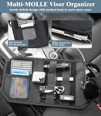 DEEPLITE Car Sun Visor Organizer with Double Zipper Multi-Pockets & Glasses Clip, Semi-Rigid Molle Panel with Patch for Driving Essentials - Heavy Duty Straps Fits Trucks, SUV, Vehicles