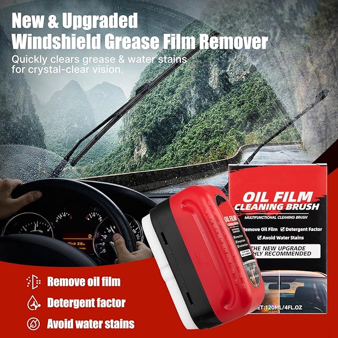 Automotive Oil Film Cleaning Brush & Windshield Cleaner Tool - Clear Vision Glass Cleaner with Oil Film Remover for Car Windows（2PCS