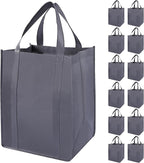 12 Pack Heavy Duty Reusable Grocery Bags - Large Shopping Totes Reinforced Handles, Holds 40 lbs, Foldable and Washable (Grey)