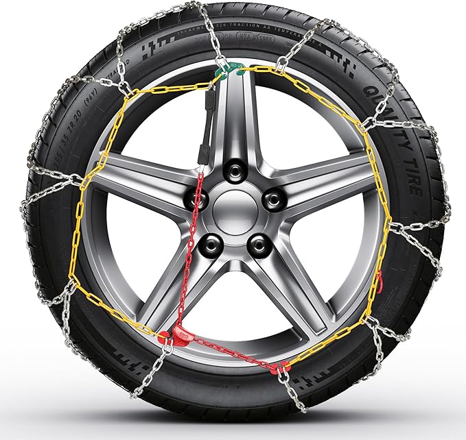 Snow Chains, Wear-Resistant High Carbon Steel Anti Slip Tire Chain for Passenger Cars, Pickups, and SUVs, Set of 2 (KN100)