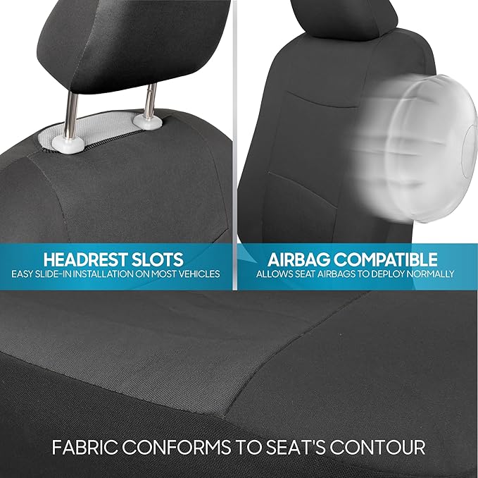 BDK PolyPro Car Seat Covers Full Set in Solid Charcoal – Front and Rear Split Bench Seat Covers for Cars, Easy to Install, Ac