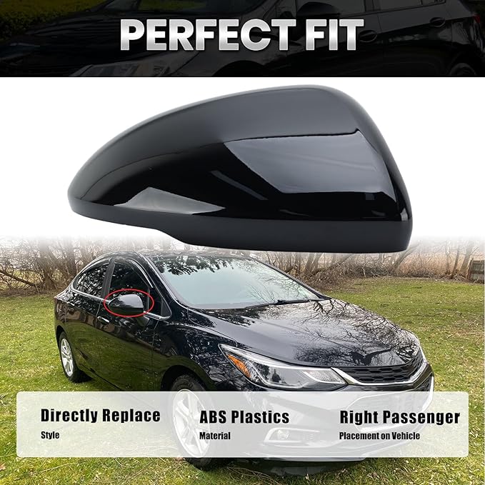 Right Passenger Side Mirror Cover Caps Compatible with Chevrolet Chevy Cruze 2017 2018 2019 Replacement Rear view Mirrors Trim (Black)