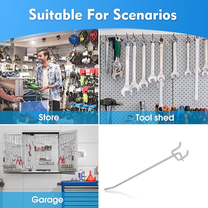 50 Pack 6 Inch Pegboard Hooks, L Shape Metal Hooks Kit for 1/4" and 1/8" Pegboard, Utility Hooks Suit for Organizing Storage 