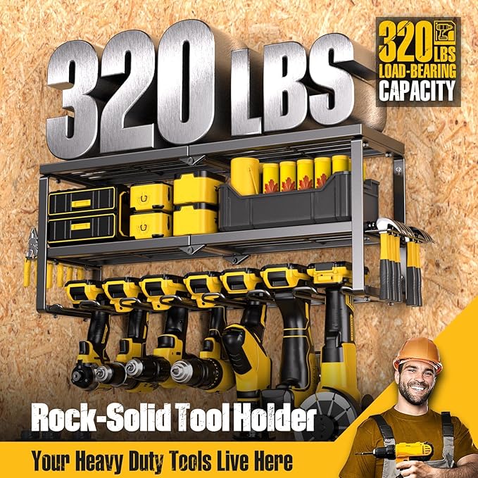 Spampur Power Tool Organizer for Tool Storage, Drill Holder Wall Mount with Screwdriver Organizer, Tool Holder for Garage Wal