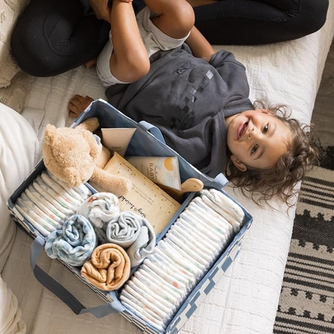 Tiny Twinkle Diaper Caddy Organizer | Foldable Baby Storage Basket with Removable Divider | Waterproof & Mess-Proof Fabric, P