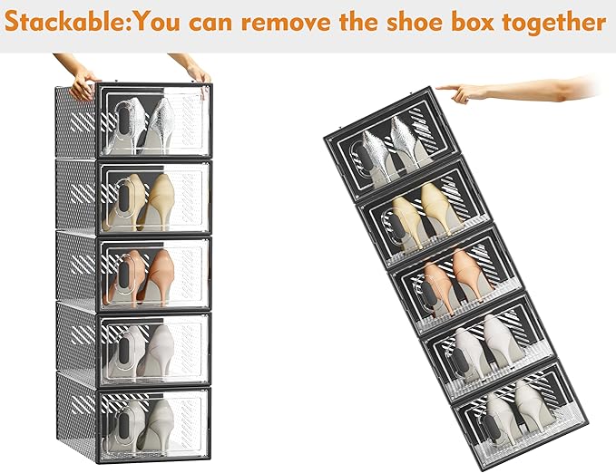 SIMPDIY Shoe Storage, 12 Pack Shoe Organizer for Closet, Shoe Boxes Clear Plastic Stackable Shoe Containers with Lids for Siz