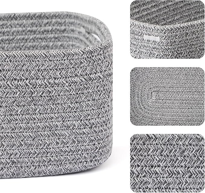 MiniArk Small Storage Baskets for Organizing | Closet Organizer Bins | Shelf Toy Basket | Woven Rope Baskets | Cube Decorativ