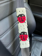 Crochet Ladybug Steering Wheel Cover Universal 14-15 inch (A,Wheel Cover+2 Belt Cover)