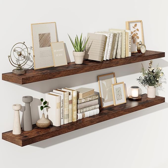 Fun Memories 66 Inch Fireplace Mantel Shelf with Invisible Bracket, 8 Inch Deep Floating Shelf for Living Room, Kitchen, Farm