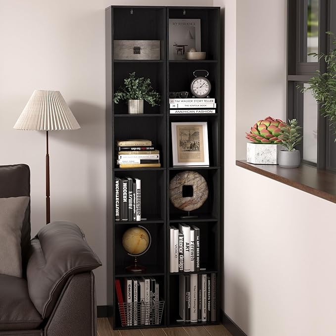 5 Cube Storage Organizer, Narrow Open Shelf Bookcase, Freestanding Low Display Bookshelf with Eco-Friendly Melamine Surface f