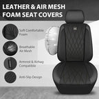 CAR PASS Thick Foam 3D Air Mesh Leather Car Seat Covers Front Seats Only, Luxury Breathable Premuim PU Leather Two Front Seat